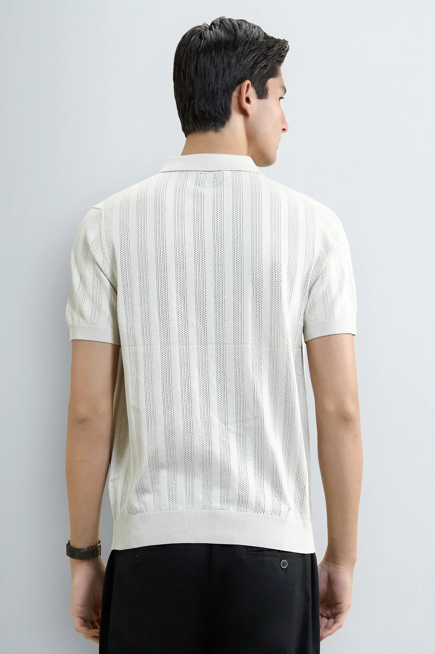 Cream Knitted Polo with Quarter-Zip Collar