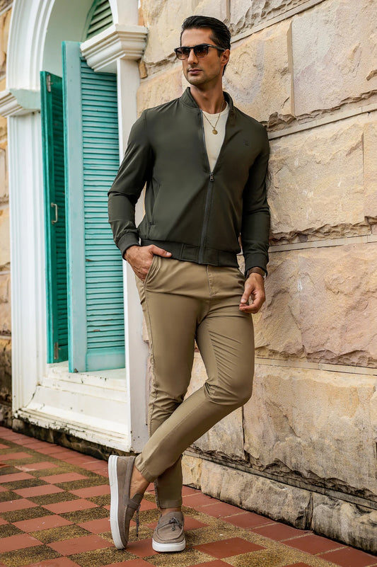 Full-Zip Bomber Jacket with Mock Collar