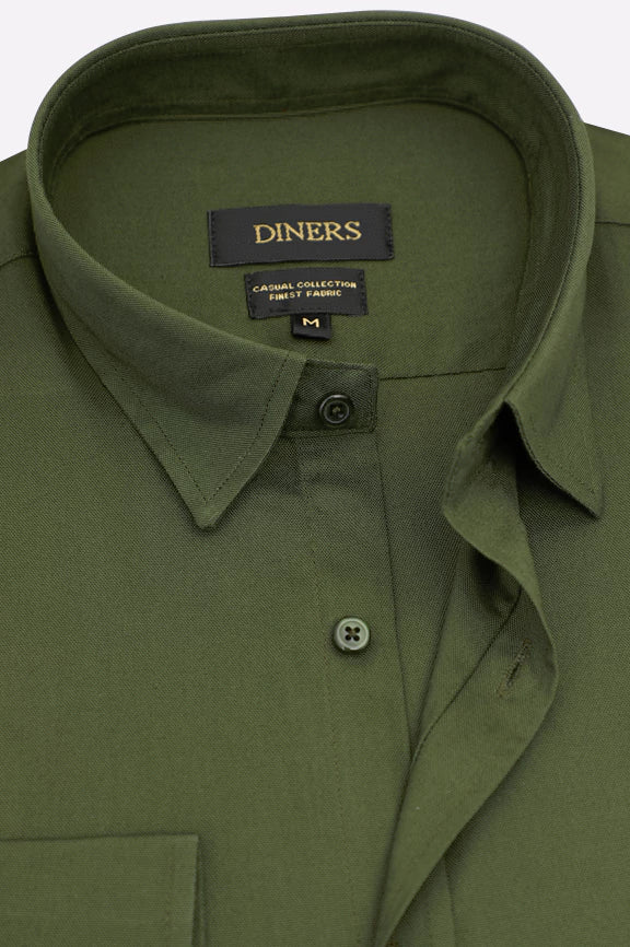 Olive Self Textured Casual Shirt