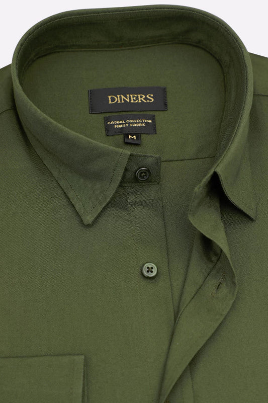 Olive Self Textured Casual Shirt