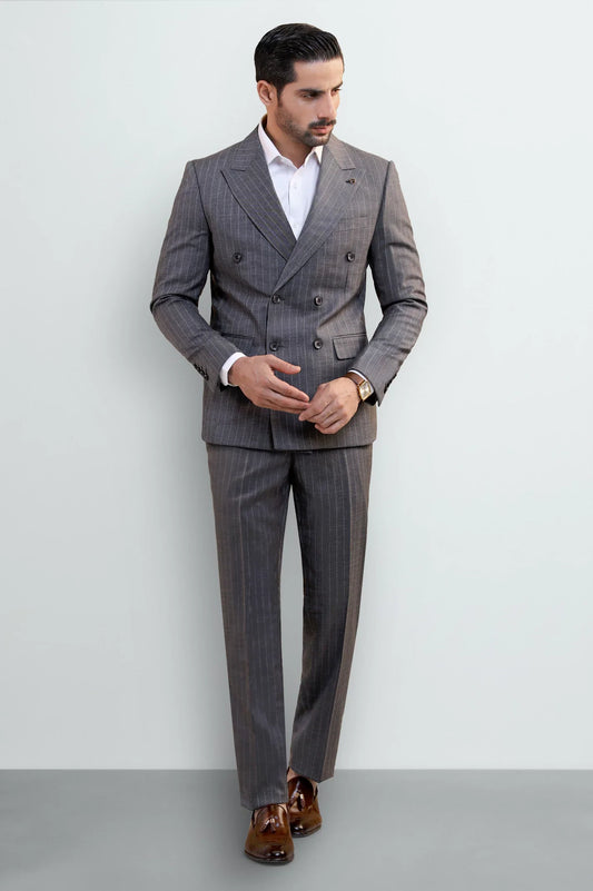Men's Grey Pinstripe Double-Breasted Suit