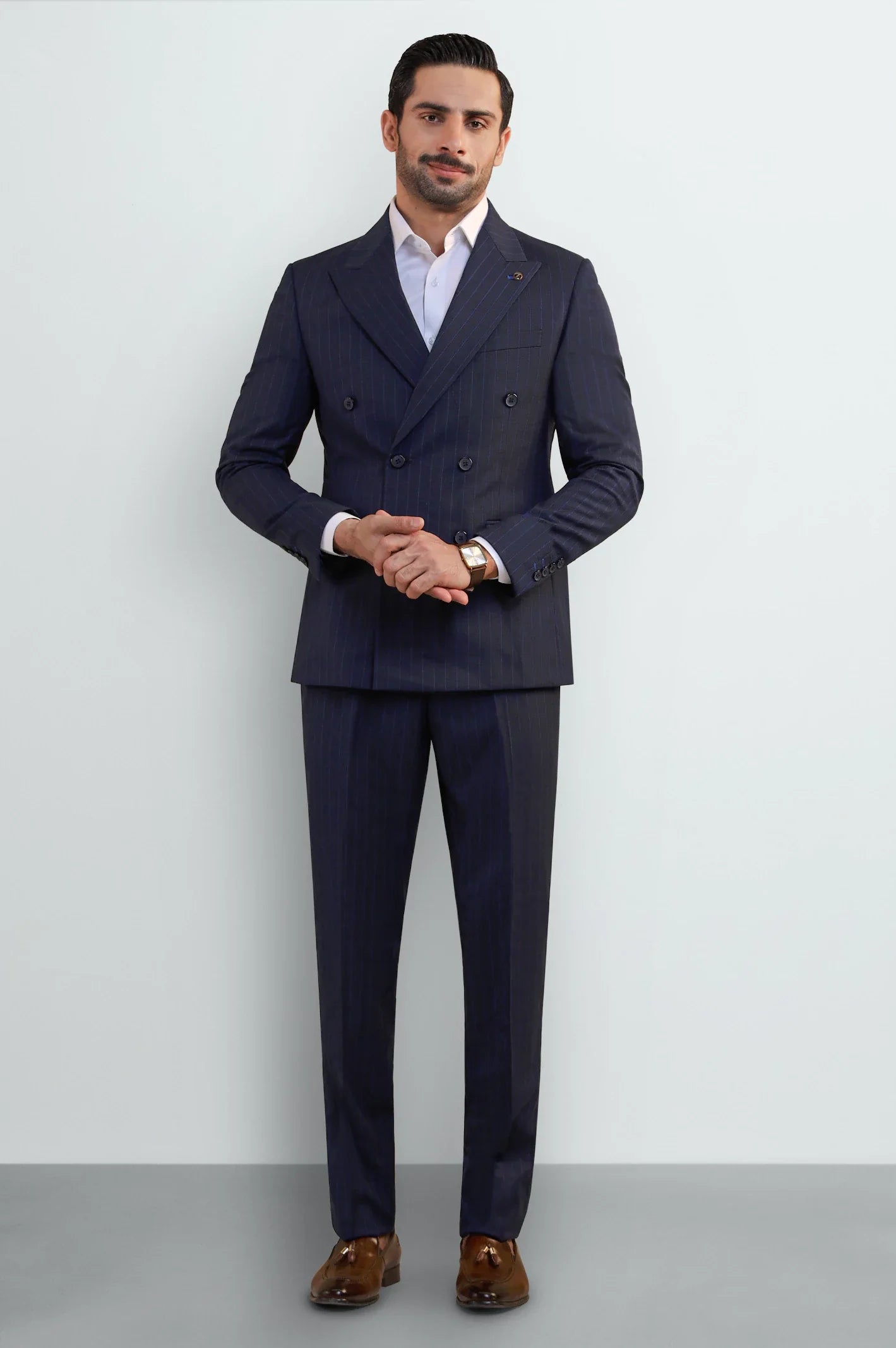 Navy Pinstripe Suit for Men – Double Breasted
