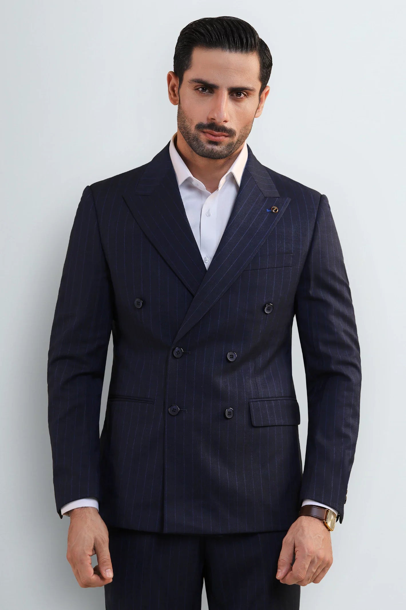 Navy Pinstripe Suit for Men – Double Breasted