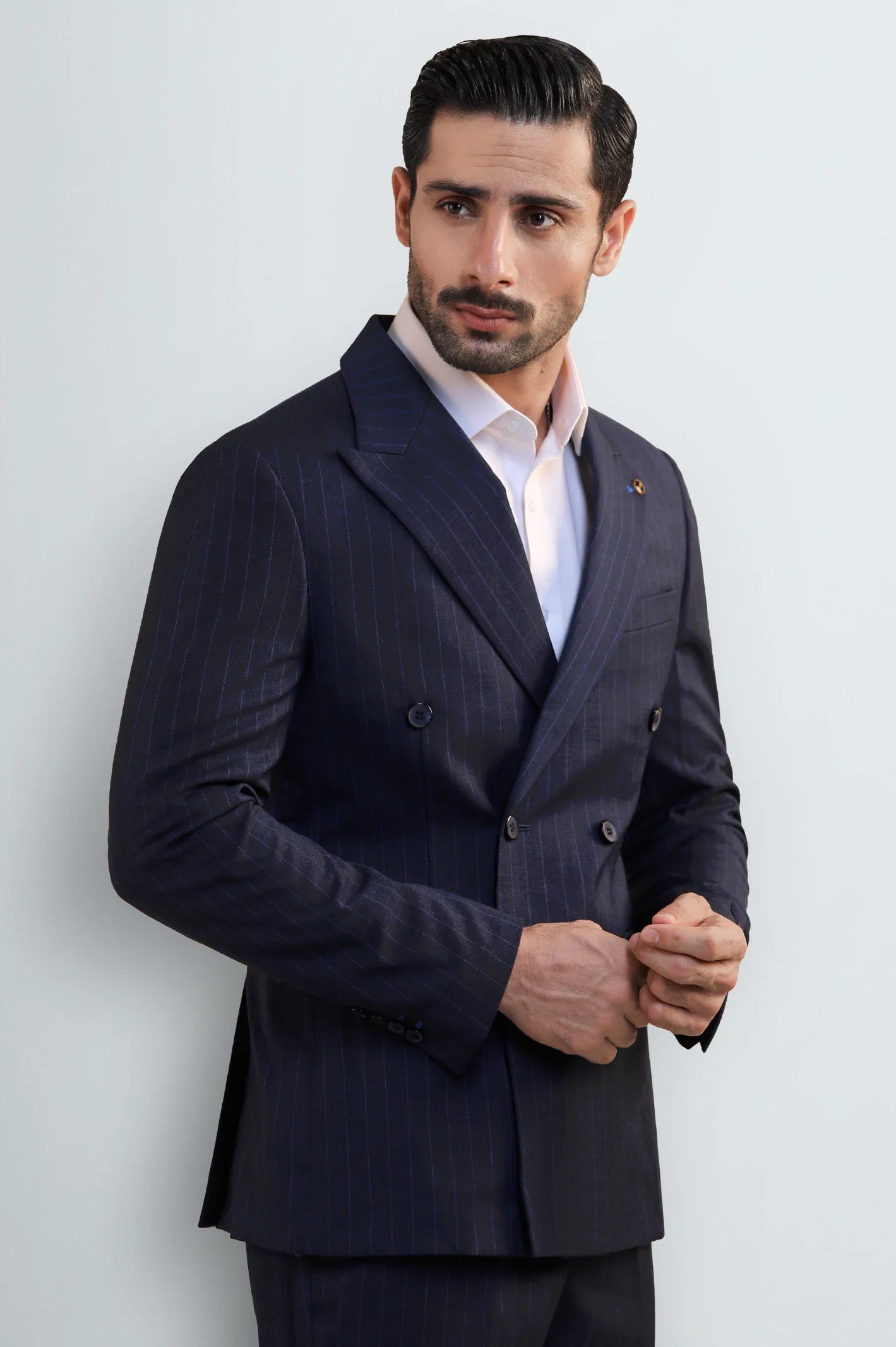 Navy Pinstripe Suit for Men – Double Breasted