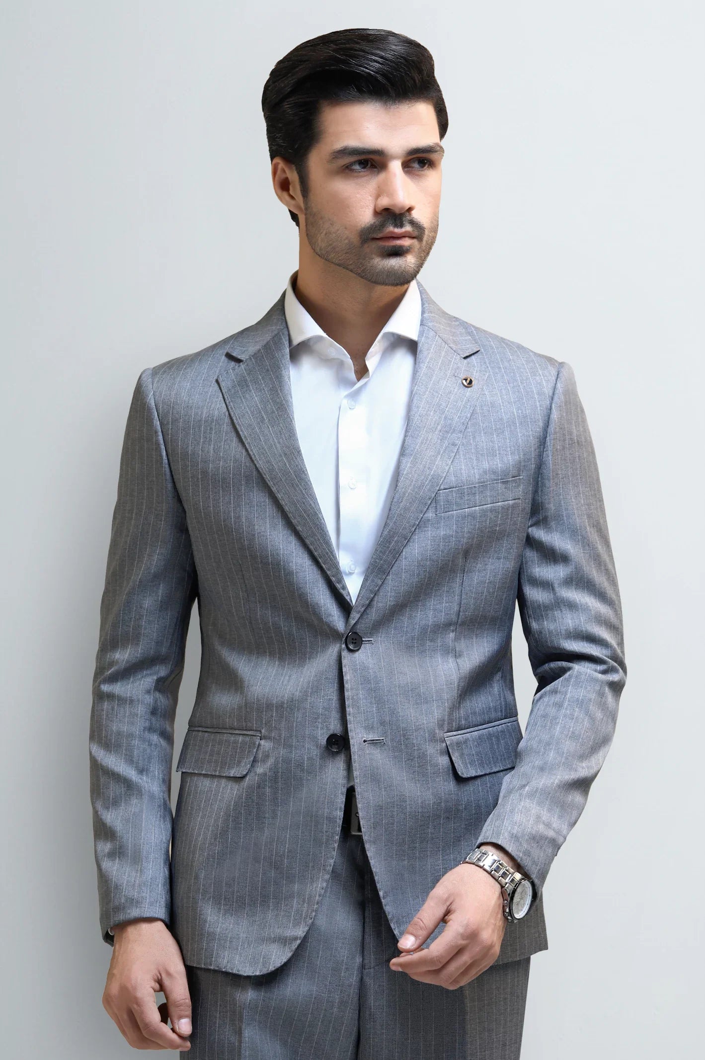 Men's Grey Striped 2-Piece Suit