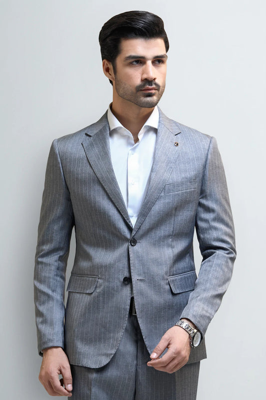 Men's Grey Striped 2-Piece Suit