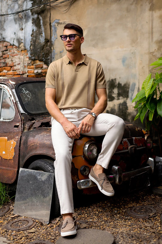 Men's Brown Flat Knit Polo