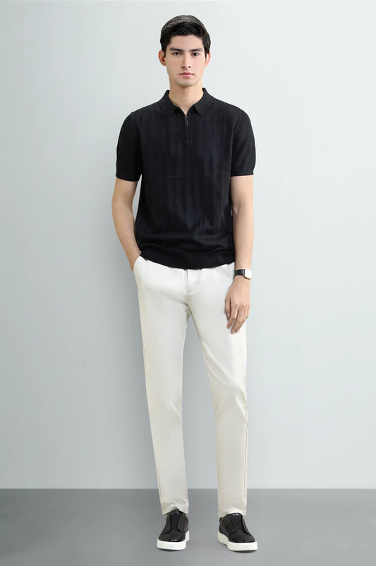 Black Knitted Polo with Quarter-Zip Collar