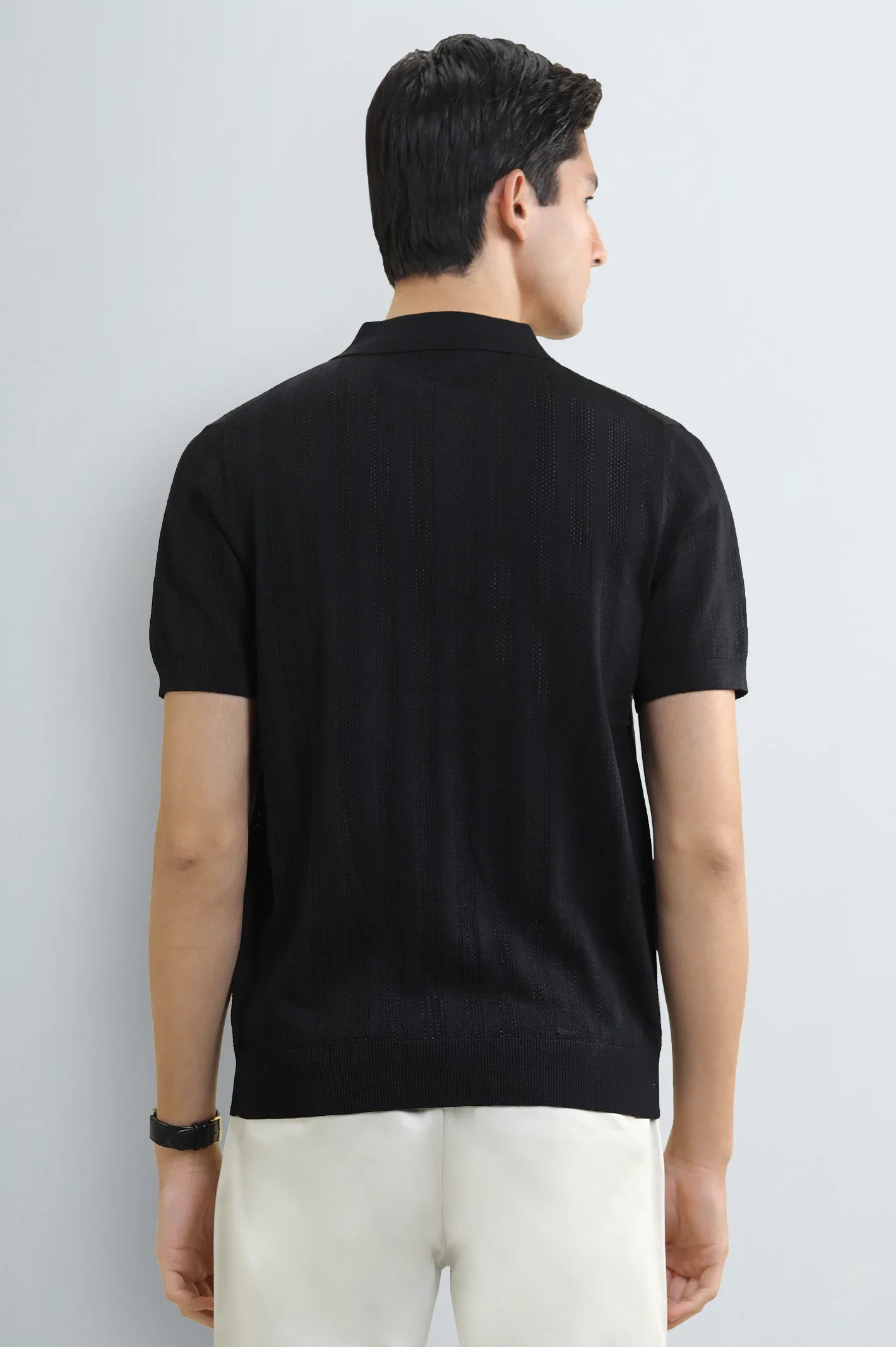 Black Knitted Polo with Quarter-Zip Collar